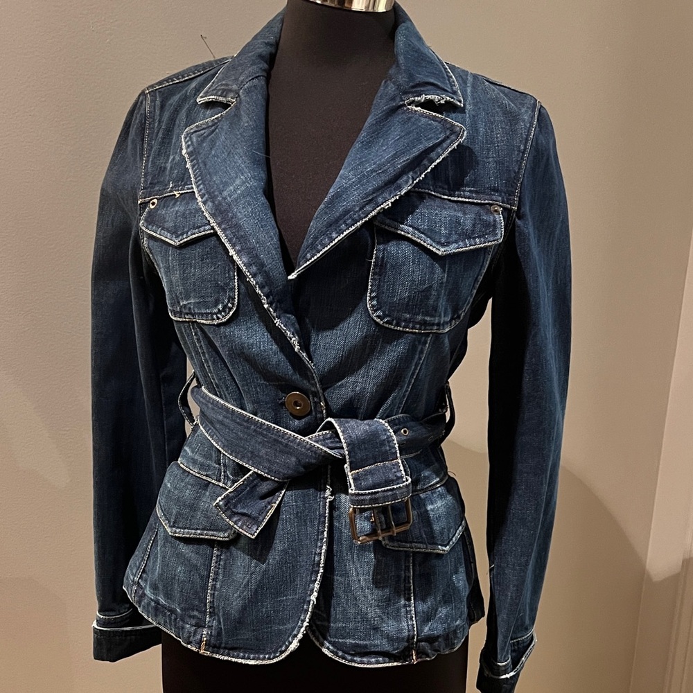Zara Dark Blue Denim Belted Jacket